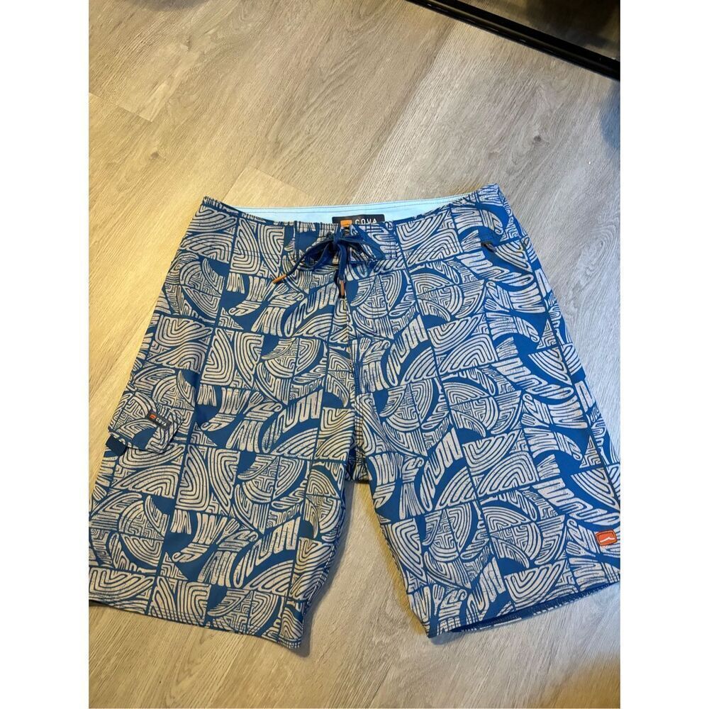 COVA Men's Board Shorts Swim Trunks Tropical Leaf - Size 31- Blue Cargo